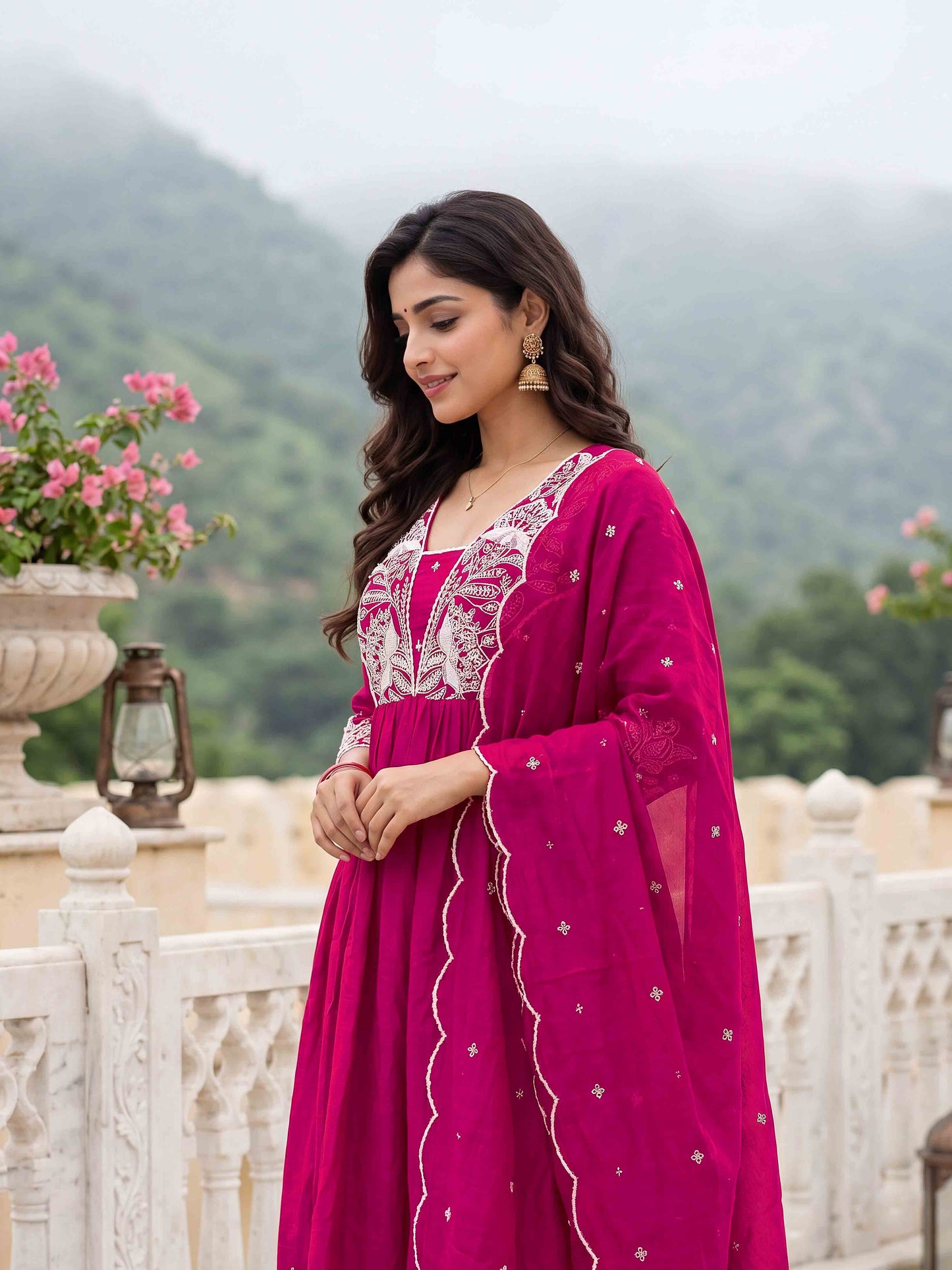 women-vichitra-silk-embroidered-flared-kurta-pant-dupatta-rani-pink-bohorang