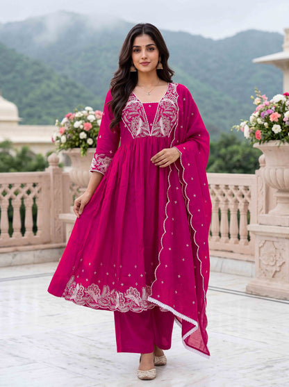 women-vichitra-silk-embroidered-anarkali-kurta-rani-pink-dupatta-view-bohorang