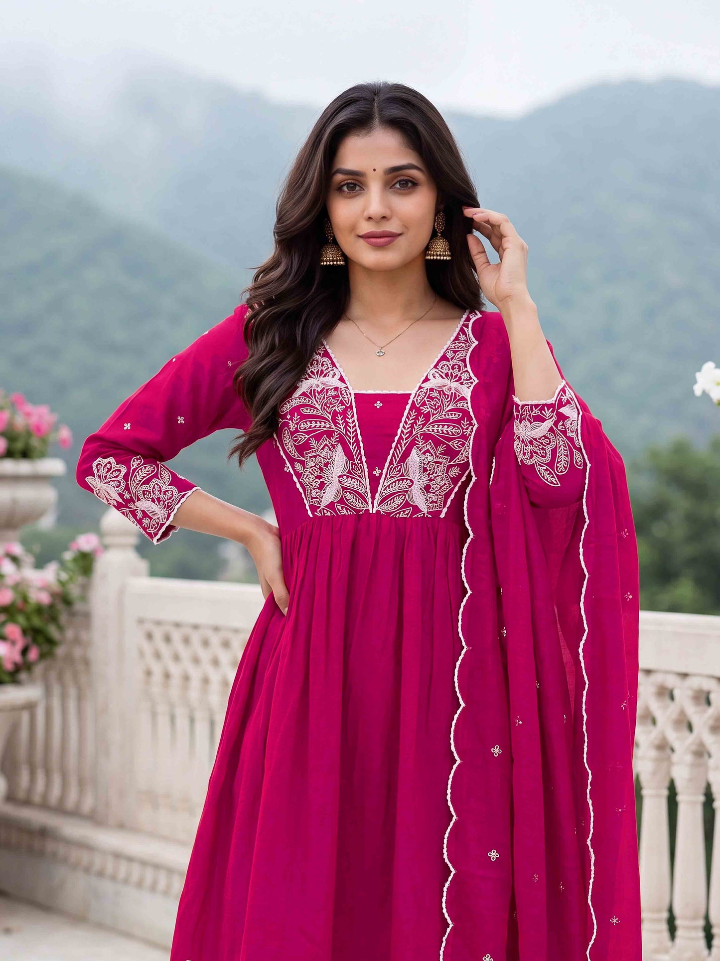 women-rani-pink-anarkali-kurta-white-chikankari-embroidery-hem-bohorang