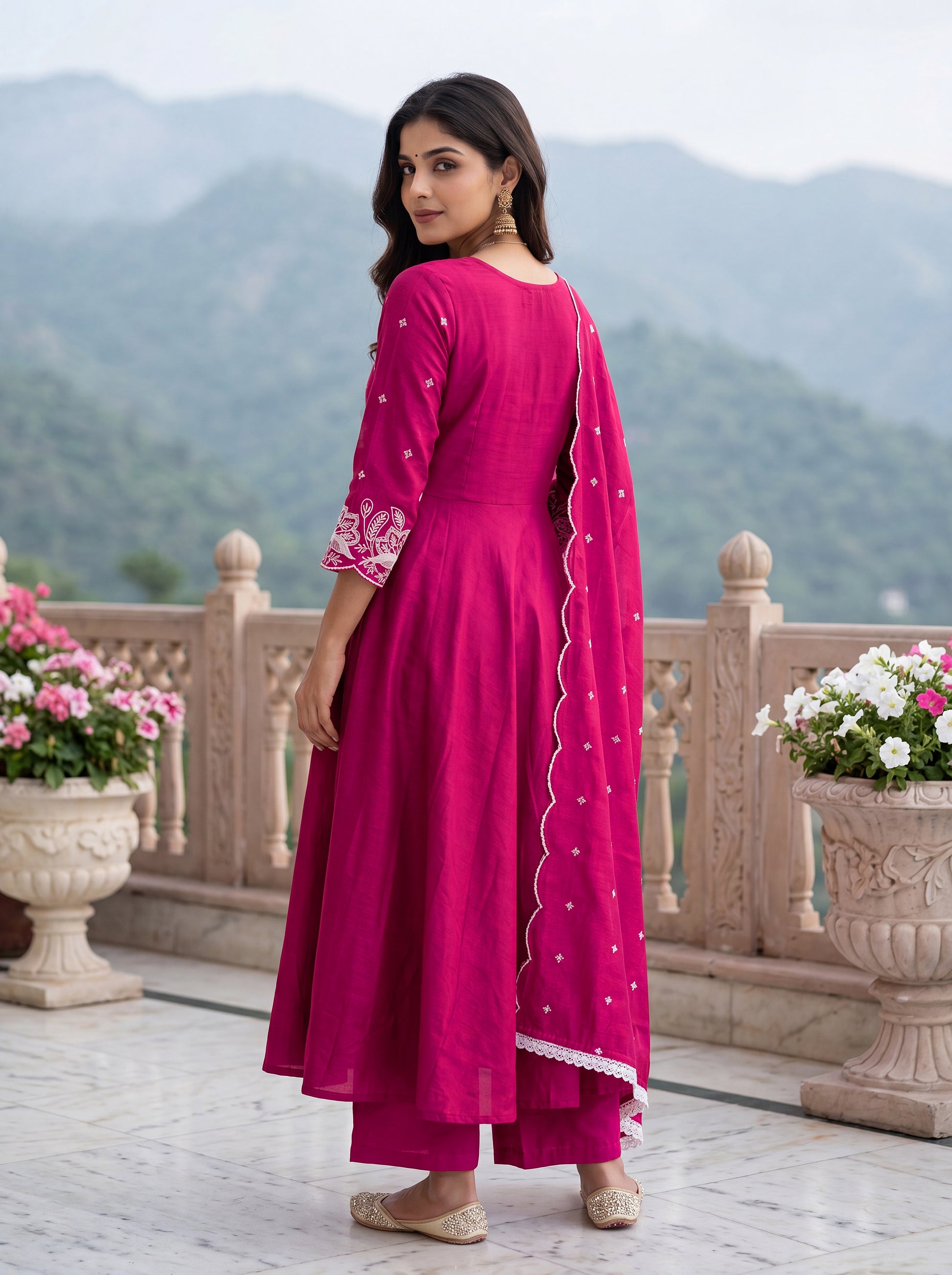 buy-women-rani-pink-vichitra-silk-anarkali-kurta-set-online-m-l-xl-xxl-bohorang