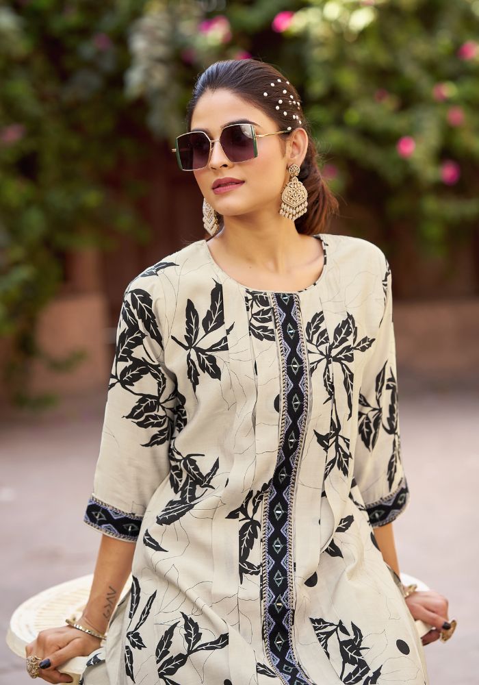 White Embroidered Kurta Set with Palazzo