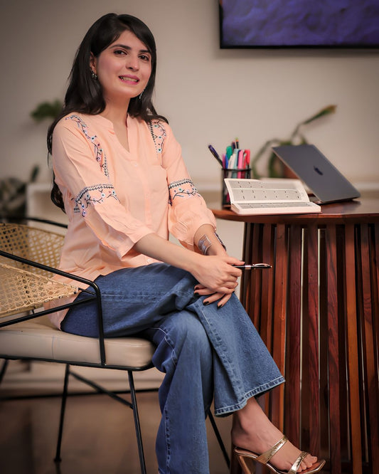 Peach Viscose Rayon Kurti for Women – Light & Elegant Style