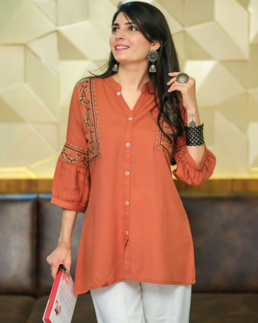 Rust Viscose Rayon Kurti for Women – Trendy Ethnic Wear