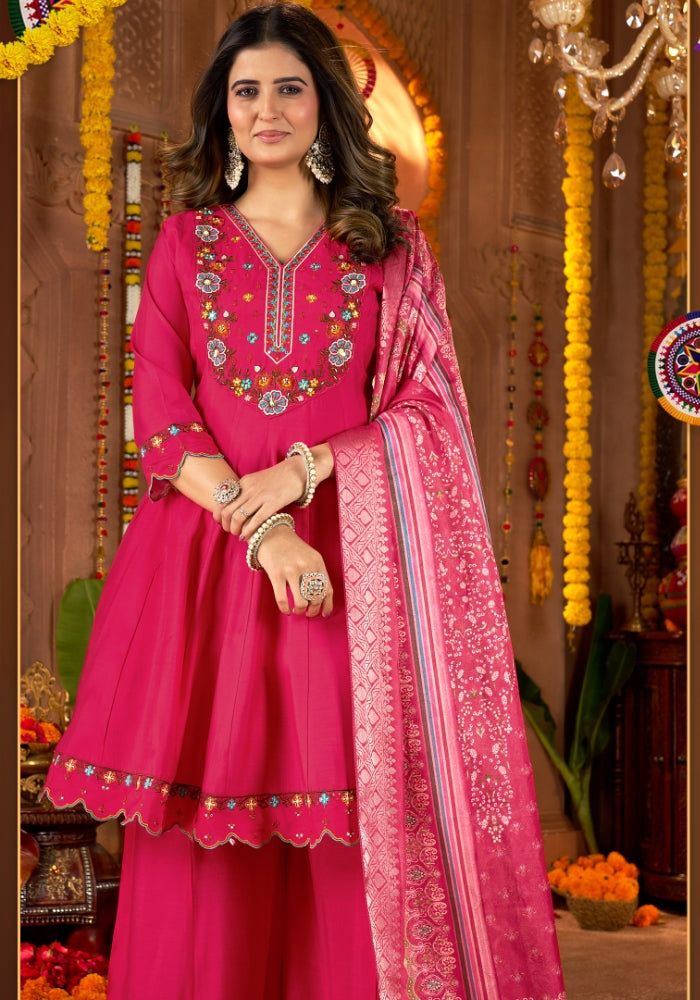 Rani Pink Kuhu Embroidered Kurta Set with Dupatta