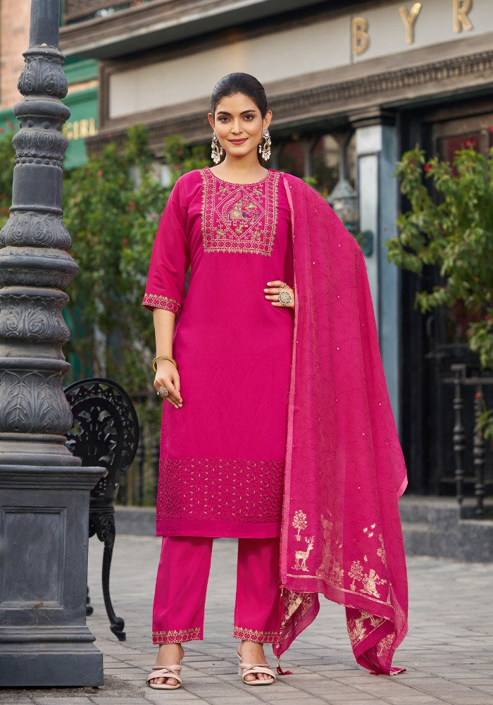 Pink Embroidered Kurta Set with Dupatta