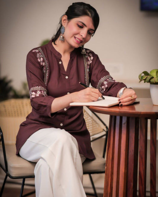 Brown Viscose Rayon Kurti for Women – Smart Casual Look