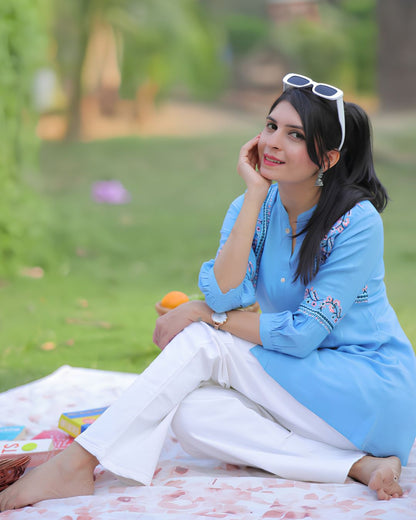 Blue Viscose Rayon Kurti for Women – Comfortable Casual Wear