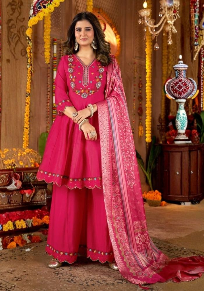 Rani Pink Kuhu Embroidered Kurta Set with Dupatta