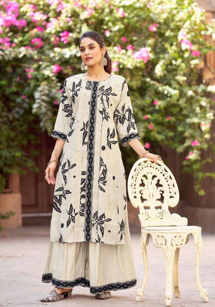 White Embroidered Kurta Set with Palazzo