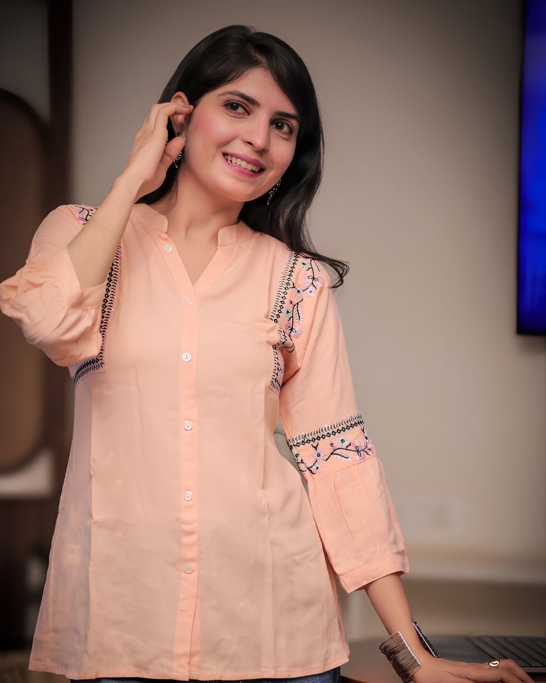 Peach Viscose Rayon Kurti for Women – Light & Elegant Style