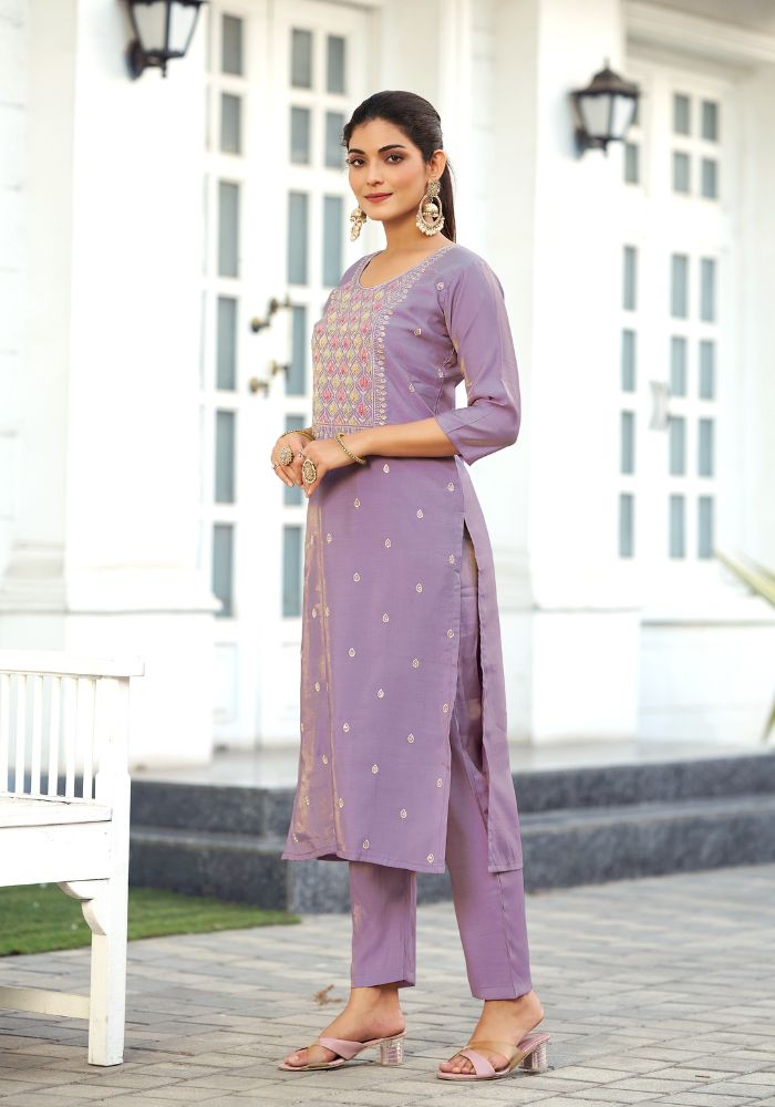 Lavender Embroidered Kurta Set with Dupatta