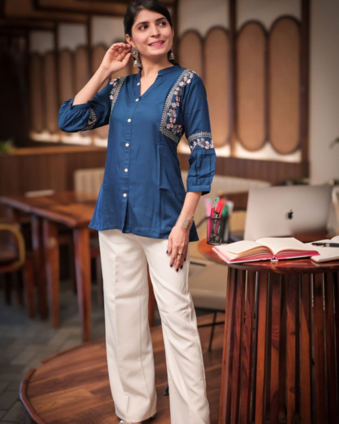 Teal Viscose Rayon Kurti for Women – Modern Stylish Wear