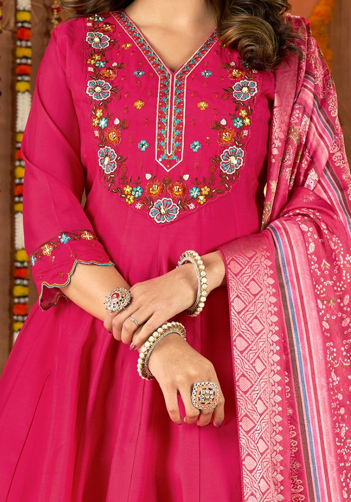Rani Pink Kuhu Embroidered Kurta Set with Dupatta