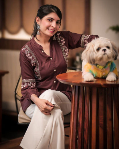 Brown Viscose Rayon Kurti for Women – Smart Casual Look