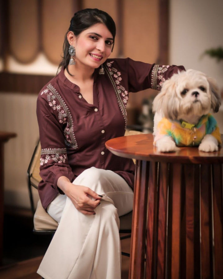 Brown Viscose Rayon Kurti for Women – Smart Casual Look