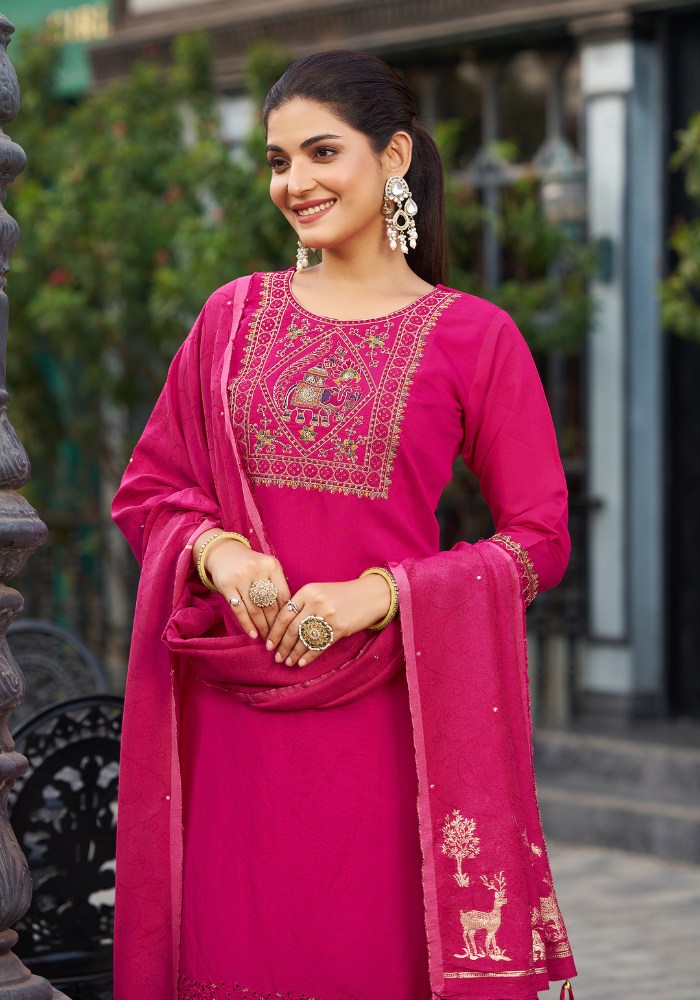 Pink Embroidered Kurta Set with Dupatta
