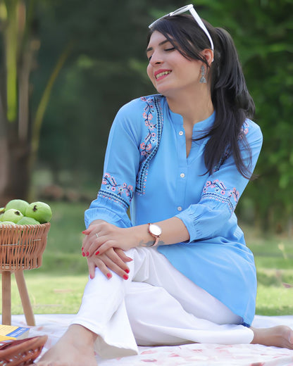 Blue Viscose Rayon Kurti for Women – Comfortable Casual Wear