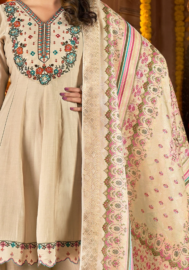 Cream Kuhu Embroidered Kurta Set with Dupatta