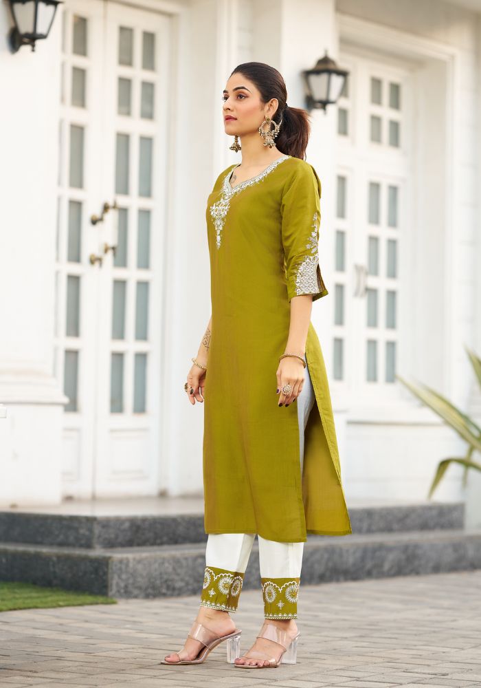 Blue Garland Embroidered Kurta Set with Dupatta