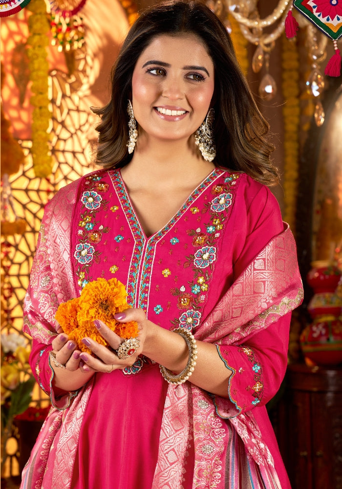 Rani Pink Kuhu Embroidered Kurta Set with Dupatta