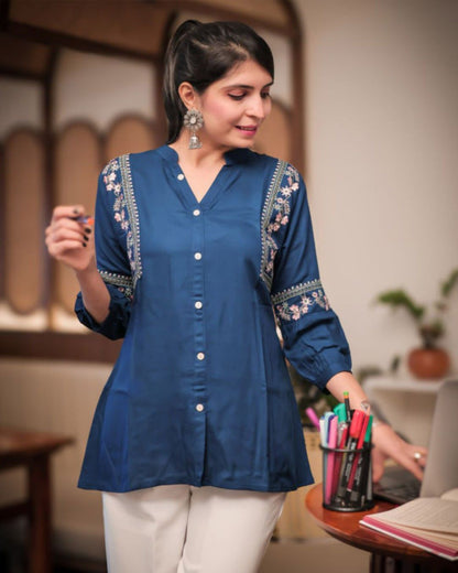 Teal Viscose Rayon Kurti for Women – Modern Stylish Wear