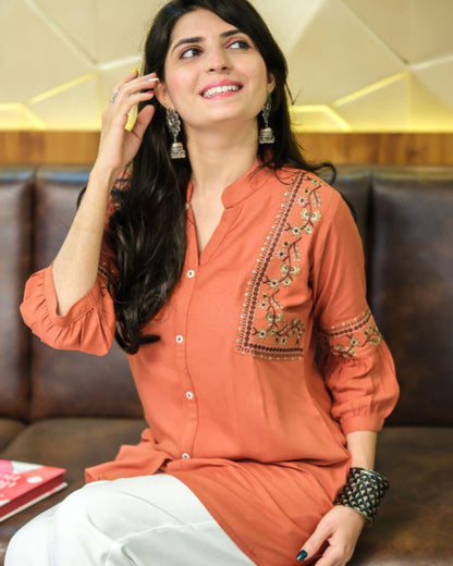 Rust Viscose Rayon Kurti for Women – Trendy Ethnic Wear