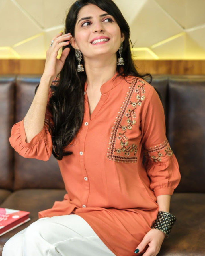 Rust Viscose Rayon Kurti for Women – Trendy Ethnic Wear