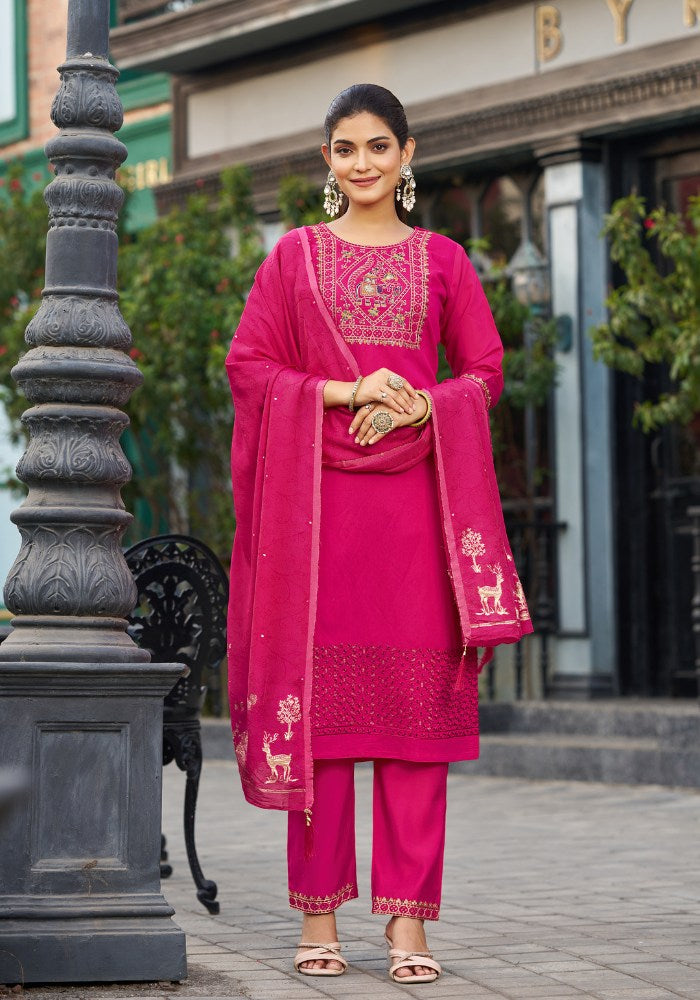 Pink Embroidered Kurta Set with Dupatta
