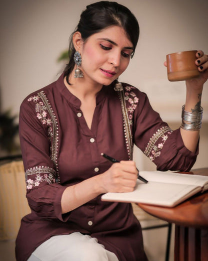 Brown Viscose Rayon Kurti for Women – Smart Casual Look
