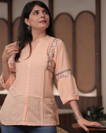 Peach Viscose Rayon Kurti for Women – Light & Elegant Style