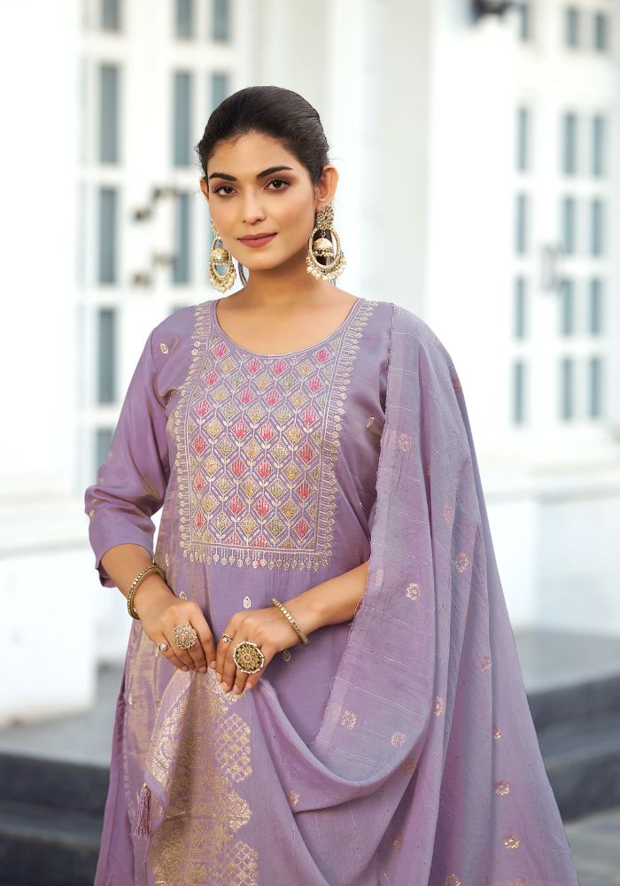 Lavender Embroidered Kurta Set with Dupatta