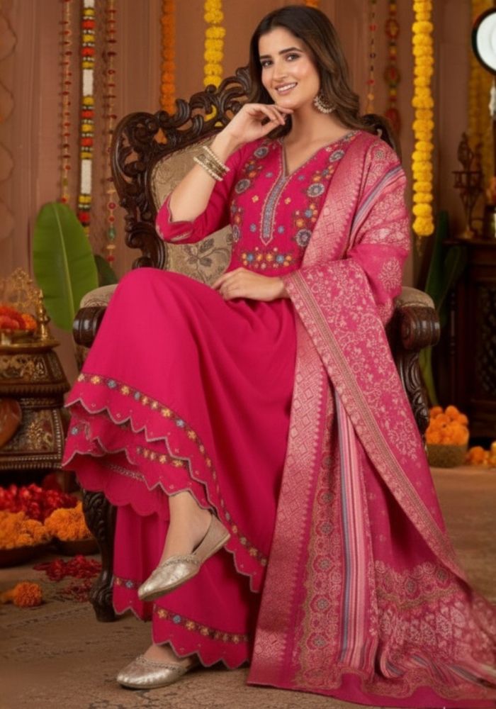 Rani Pink Kuhu Embroidered Kurta Set with Dupatta