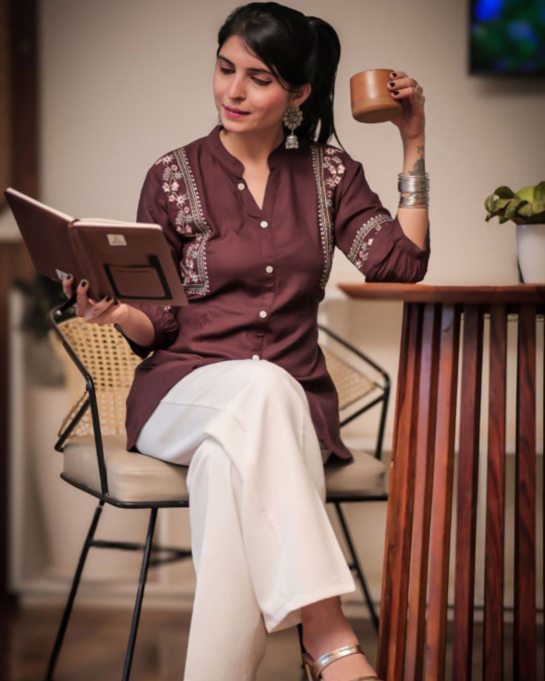 Brown Viscose Rayon Kurti for Women – Smart Casual Look