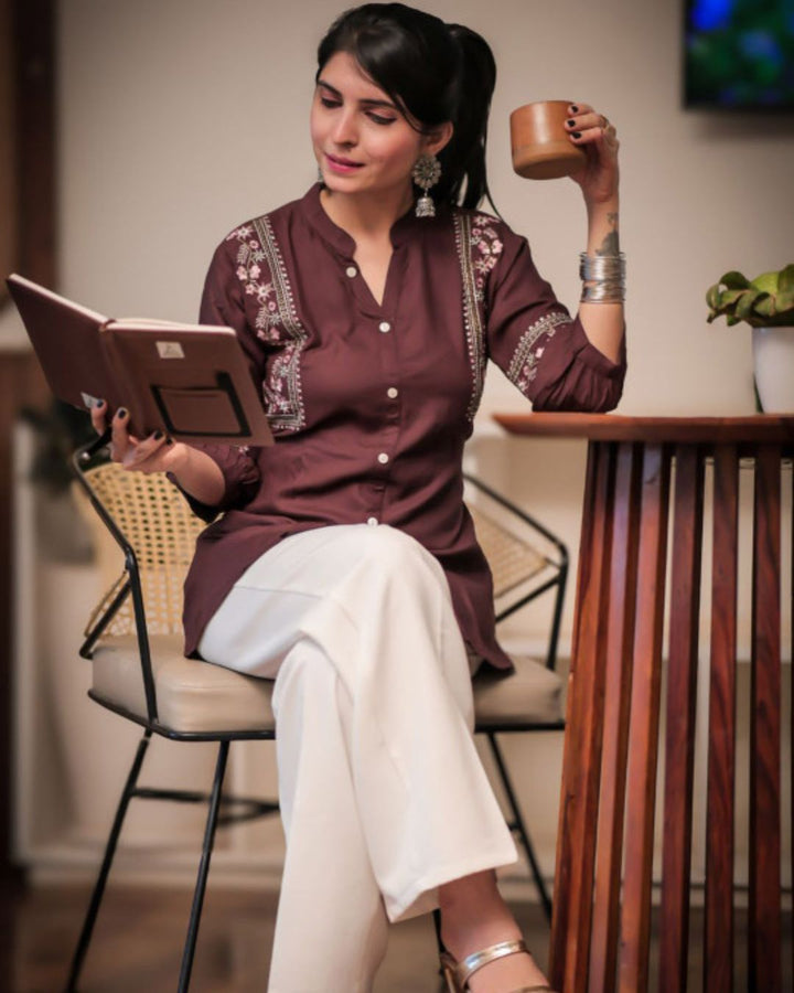 Brown Viscose Rayon Kurti for Women – Smart Casual Look