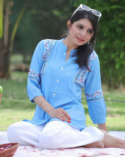 Blue Viscose Rayon Kurti for Women – Comfortable Casual Wear