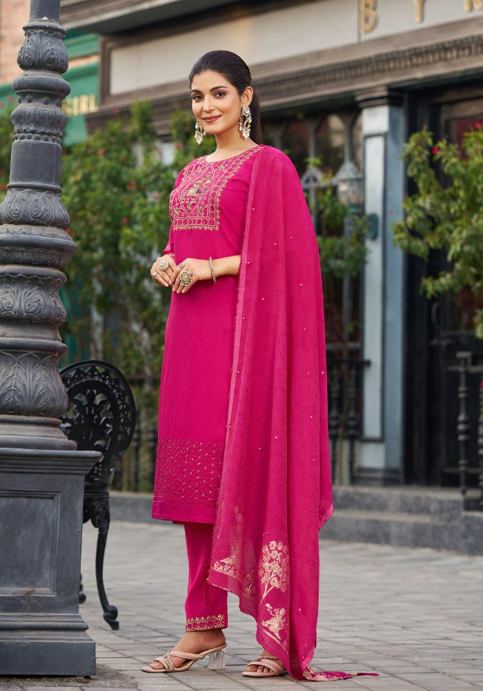 Pink Embroidered Kurta Set with Dupatta