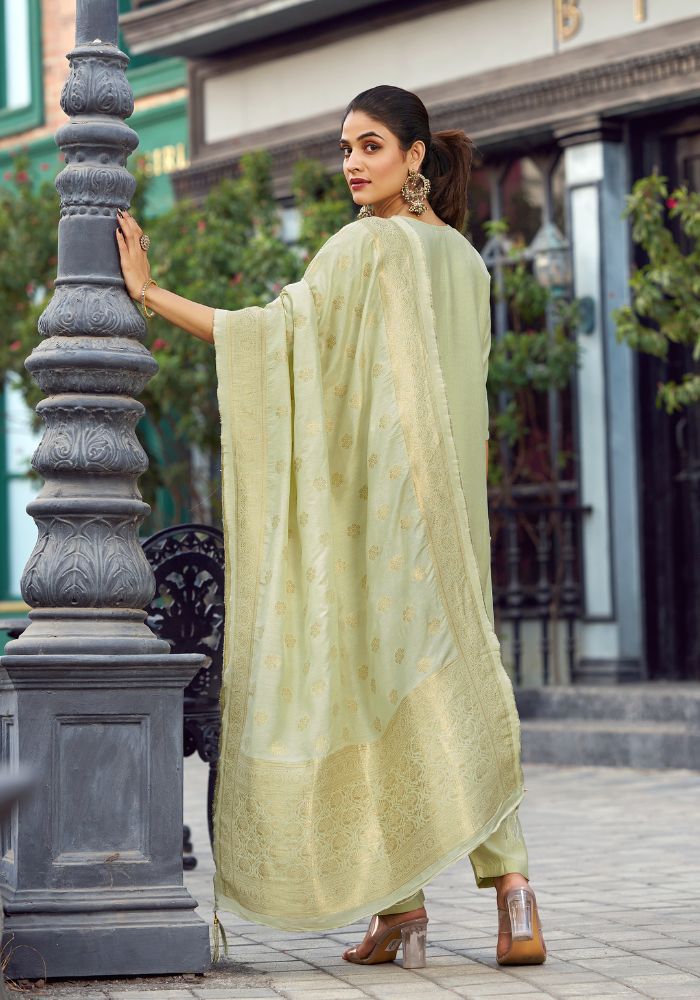 Pista Green Floral Embroidered Kurta Set with Dupatta