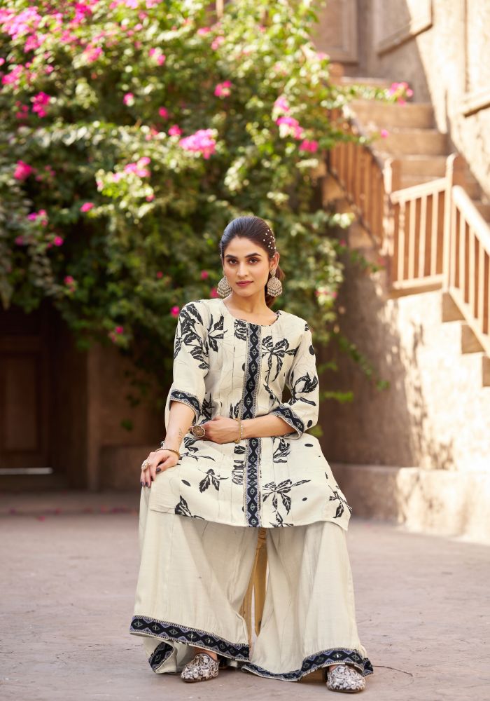 White Embroidered Kurta Set with Palazzo