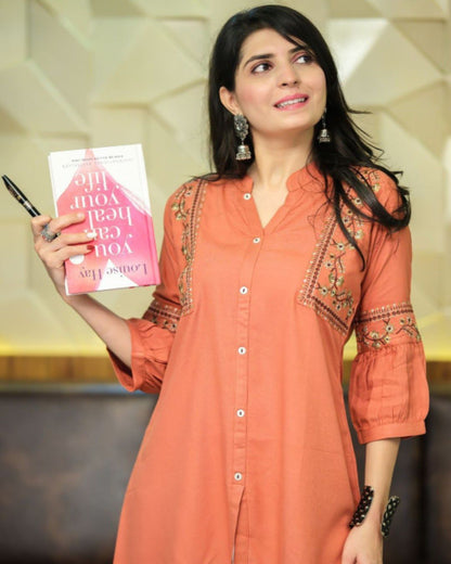 Rust Viscose Rayon Kurti for Women – Trendy Ethnic Wear