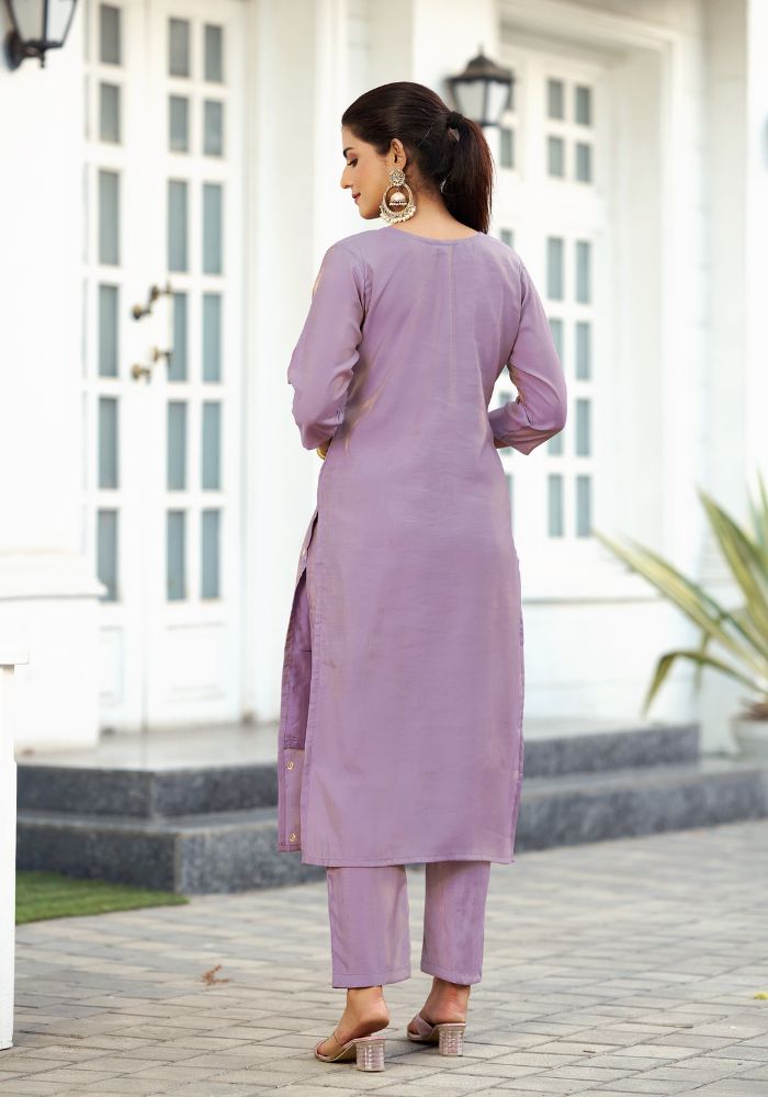 Lavender Embroidered Kurta Set with Dupatta