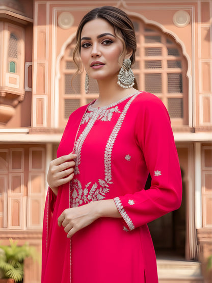 women-red-viscose-silk-kurta-sharara-set-silver-embroidery-side-view-bohorang