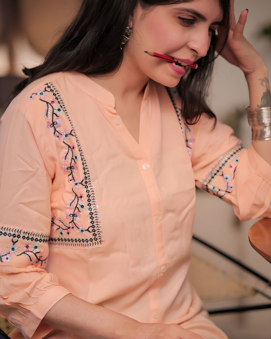 Peach Viscose Rayon Kurti for Women – Light & Elegant Style