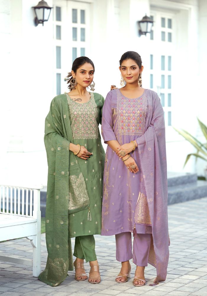 Pista Green Viscose Blend Embroidered Kurta Set with Dupatta