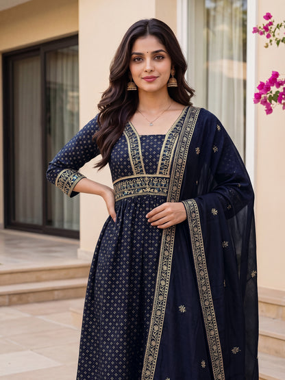 buy-women-navy-blue-vichitra-silk-sequinned-kurta-set-online-m-l-xl-xxl-bohorang