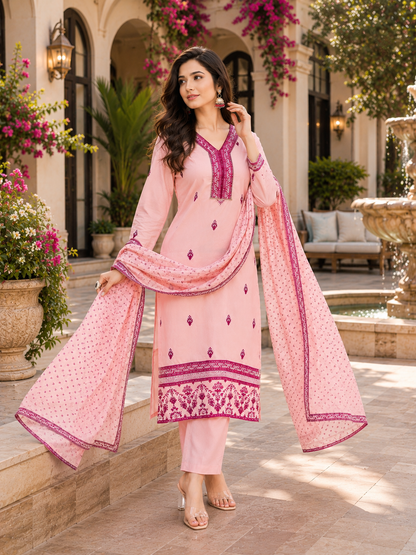 women-cotton-blend-embroidered-straight-kurta-peach-front-view-bohorang