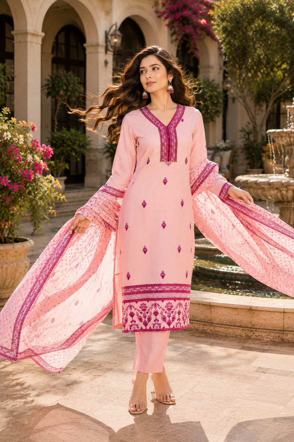 buy-women-peach-cotton-blend-straight-kurta-set-online-m-l-xl-xxl-bohorang