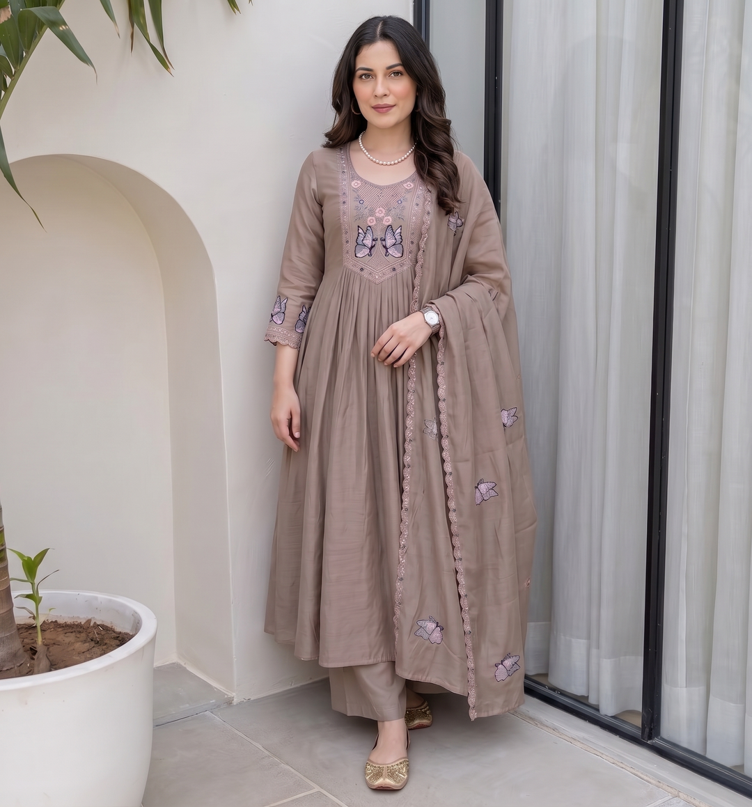 buy-women-chiku-vichitra-silk-butterfly-kurta-set-online-m-l-xl-xxl-bohorang