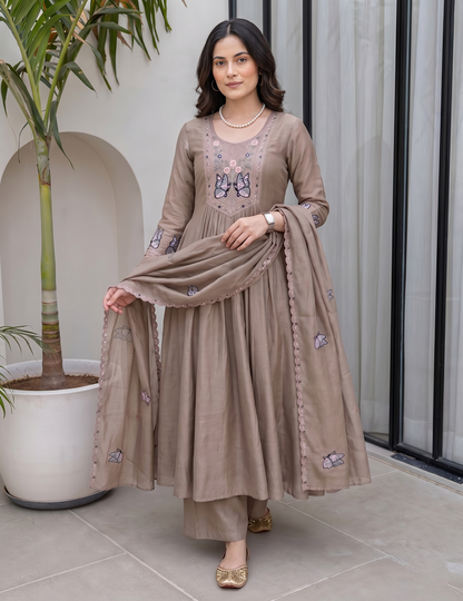 women-chiku-vichitra-silk-embroidered-flared-kurta-dupatta-set-full-view-bohorang