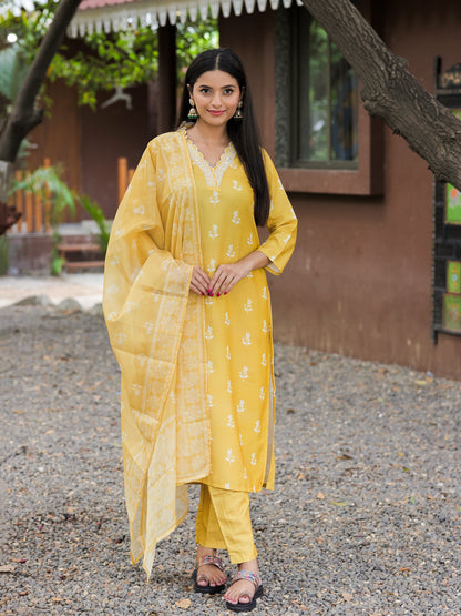 women-rayon-embroidered-straight-kurta-set-yellow-front-view-bohorang