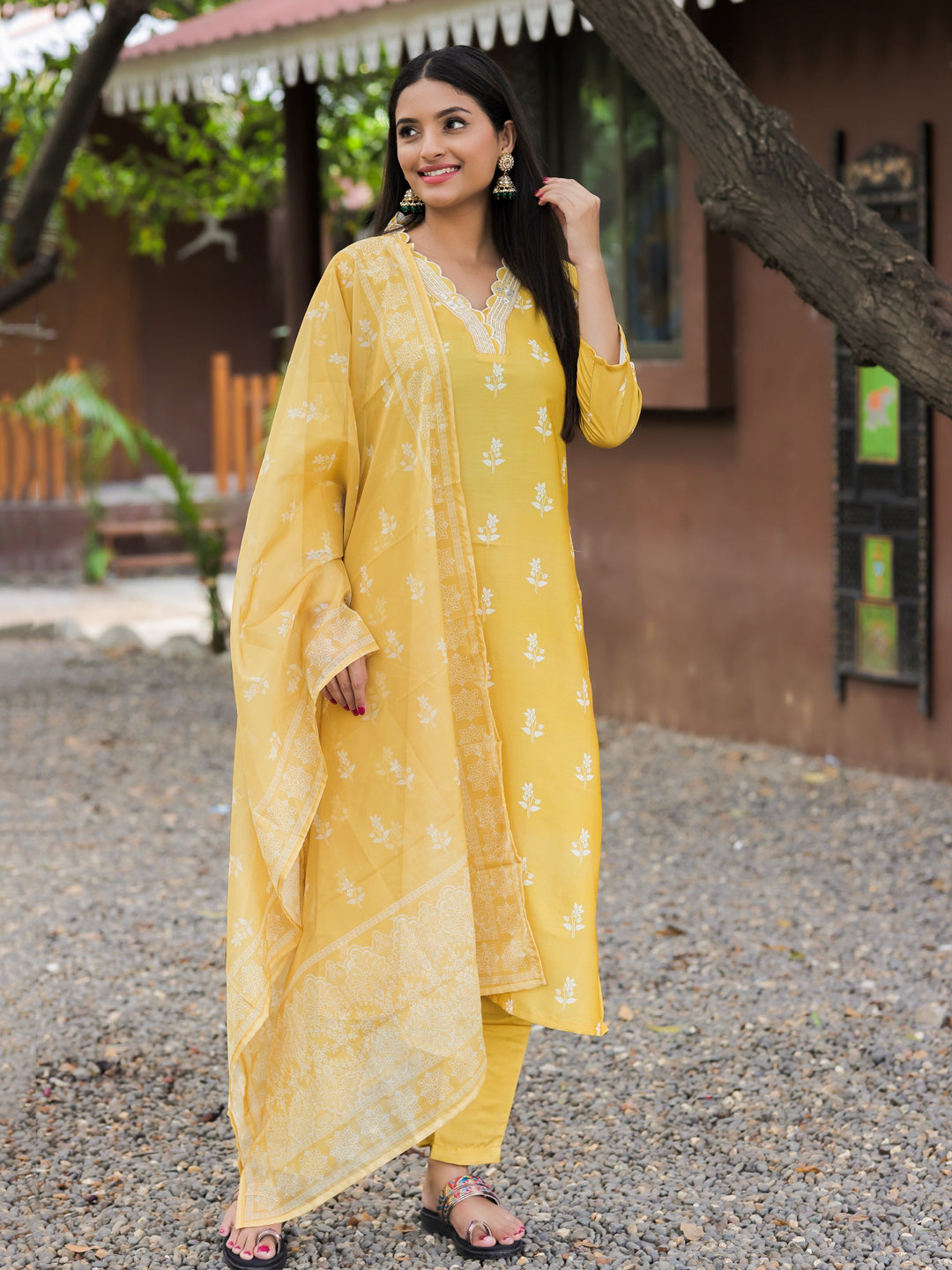 women-yellow-rayon-kurta-pant-dupatta-set-full-view-bohorang